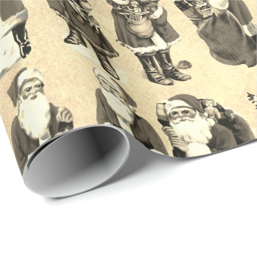  Victoriaans Kerst Beige Santa Pattern Cadeaupapier (Rol Hoek)