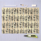 Victoriaans Kerst Beige Santa Pattern Tissuepapier (Craft)