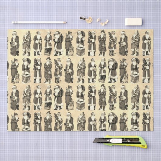 Victoriaans Kerst Beige Santa Pattern Tissuepapier (Craft)