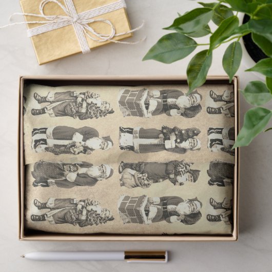 Victoriaans Kerst Beige Santa Pattern Tissuepapier (Geschenk)