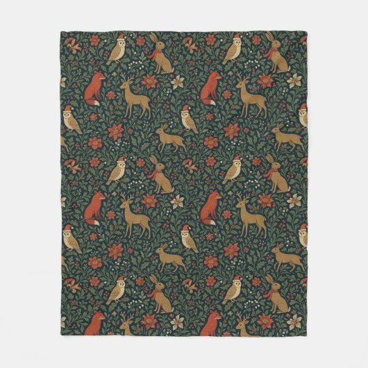 Victoriaans Kerst Dier & Botanisch Fleece Deken (Voorkant)