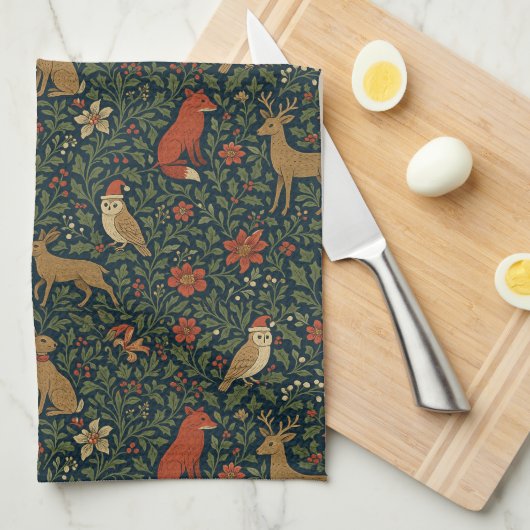 Victoriaans Kerst Dier & Botanisch Theedoek (Quarter Fold)