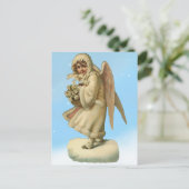 Victoriaans kerst engel meisje feestdagenkaart (Staand voorkant)