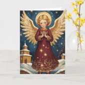 Victoriaans kerst engel Sterrennacht Kaart (Gele Bloem)