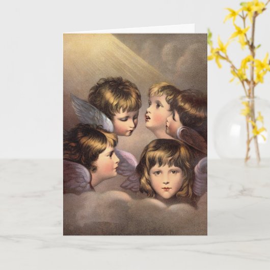 Victoriaans kerst Kaart Caroling Angels (Gele Bloem)