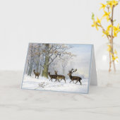 Victoriaans kerst Kaart herten in besneeuwde Bosse (Gele Bloem)