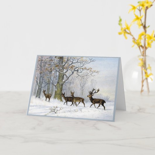 Victoriaans kerst Kaart herten in besneeuwde Bosse (Gele Bloem)