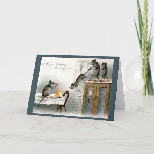 Victoriaans Kerst Kaart Muizen Geniet van Vakantie (Voorkant)
