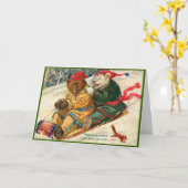 Victoriaans kerst Kaart rodelen Beren in de sneeuw (Gele Bloem)