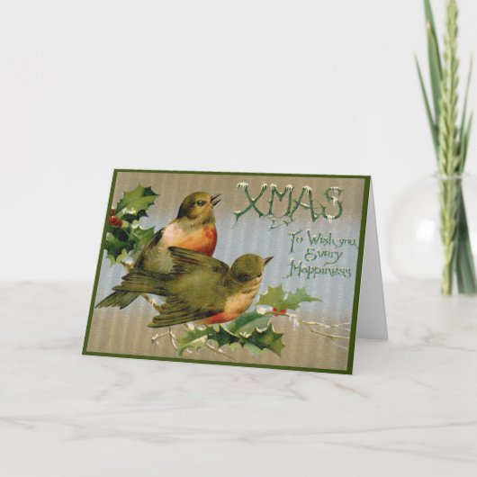 Victoriaans Kerst Kaart Vogels Briefkaart (Voorkant)