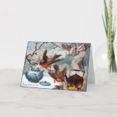 Victoriaans Kerst Kaart Vogels & Vakantie Thee (Voorkant)