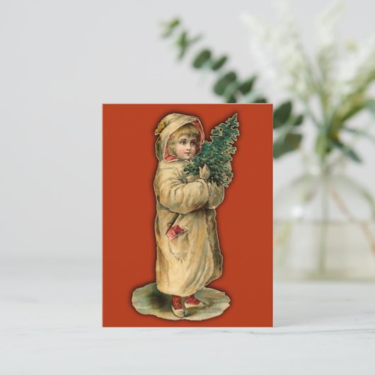 Victoriaans Kerst Kaarten Kind met Boom Feestdagenkaart (Staand voorkant)