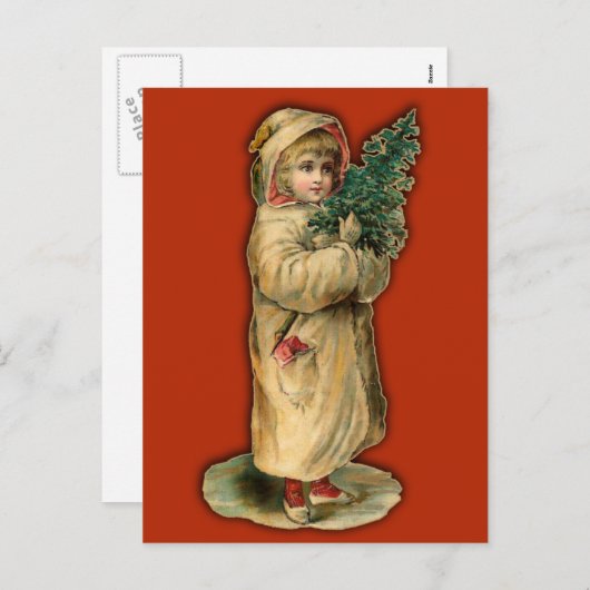 Victoriaans Kerst Kaarten Kind met Boom Feestdagenkaart (Voorkant / Achterkant)