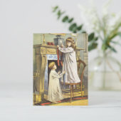 Victoriaans kerst, kerstbekentenissen voor kindere feestdagenkaart (Staand voorkant)