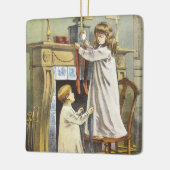 Victoriaans kerst, kerstbekentenissen voor kindere keramisch ornament (Links)