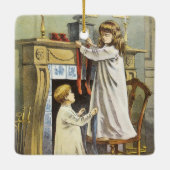 Victoriaans kerst, kerstbekentenissen voor kindere keramisch ornament (Achterkant)