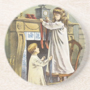 Victoriaans kerst, kerstbekentenissen voor kindere zandsteen onderzetter