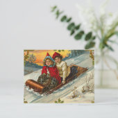 Victoriaans kerst Kinder Sledding Feestdagenkaart (Staand voorkant)