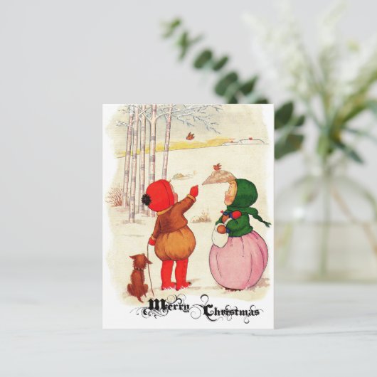 Victoriaans kerst kinderen Briefkaart (Staand voorkant)
