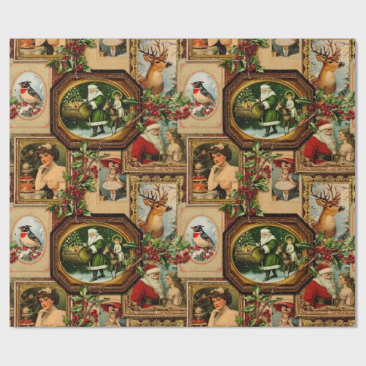  Victoriaans Kerst Lijst Collage Cadeaupapier (Vlak)