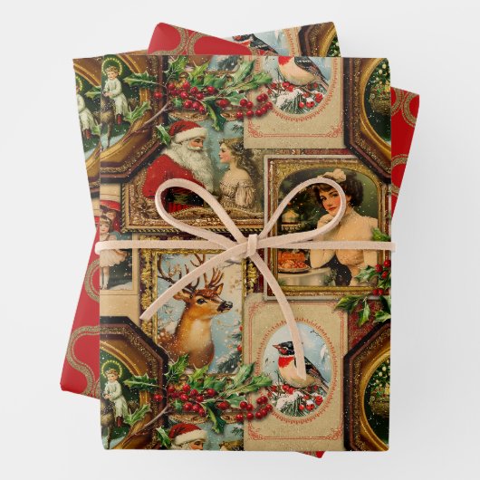  Victoriaans Kerst Lijst Collage Wrapping Inpakpapier Vel (In situ)