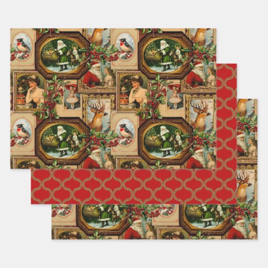 Victoriaans Kerst Lijst Collage Wrapping Inpakpapier Vel (Set)