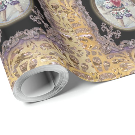 Victoriaans kerst met hartstilstand cadeaupapier (Rol Hoek)