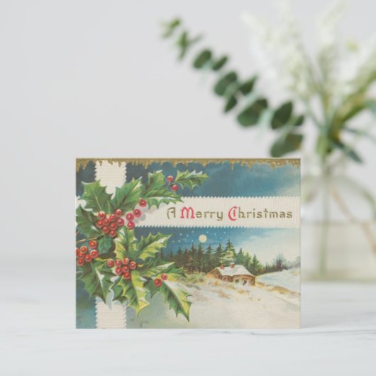Victoriaans kerst met Holly Berries Briefkaart (Staand voorkant)