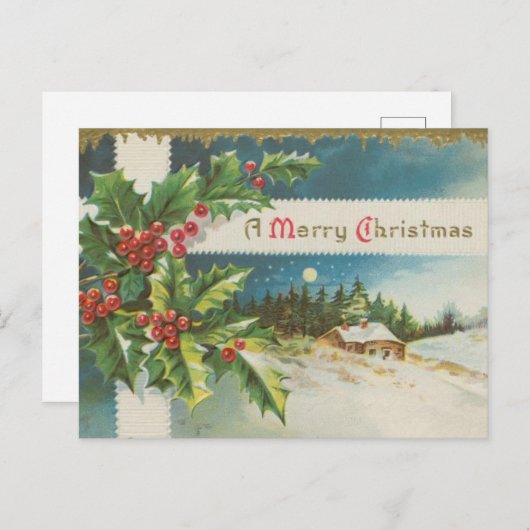 Victoriaans kerst met Holly Berries Briefkaart (Voorkant / Achterkant)