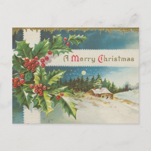 Victoriaans kerst met Holly Berries Briefkaart (Voorkant)