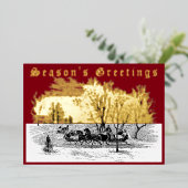 Victoriaans kerst met kerstkledij op zonsondergang folie feestdagenkaart (Staand Voorkant)