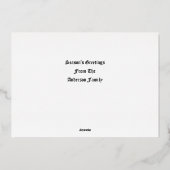 Victoriaans kerst met kerstkledij op zonsondergang folie feestdagenkaart (Achterkant)