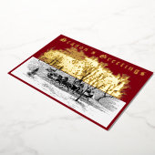 Victoriaans kerst met kerstkledij op zonsondergang folie feestdagenkaart (Gedraaid)