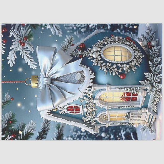 Victoriaans Kerst Ornament Decoupage Papier Blauw (Voorkant)