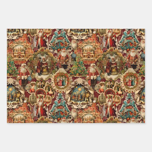 Victoriaans Kerst Papier Ornamenten Collage Inpakpapier Vel (Voorkant 3)