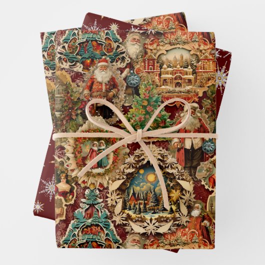 Victoriaans Kerst Papier Ornamenten Collage Inpakpapier Vel (In situ)