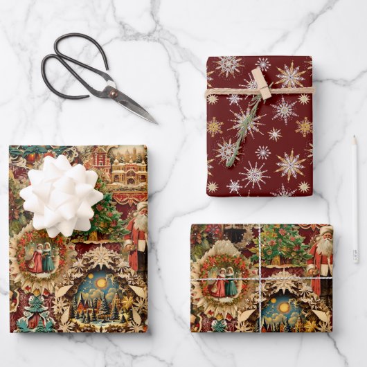 Victoriaans Kerst Papier Ornamenten Collage Inpakpapier Vel (Voorkant)