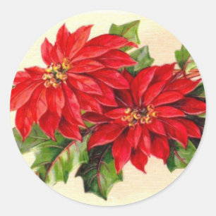 Victoriaans Kerst sticker Poinsettia