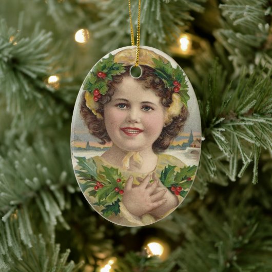  Victoriaans kerst van Era Holly Girl Keramisch Ornament (Boom)