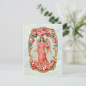 Victoriaans kerstangel, omhuld door Red Roses Gold Briefkaart (Staand voorkant)