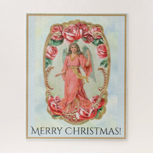 Victoriaans kerstangel, omhuld door Red Roses Gold Legpuzzel
