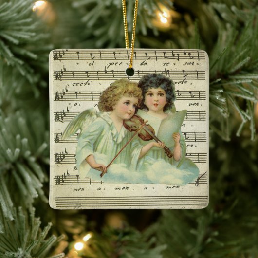 Victoriaans kerstangels Violin en muziek op vel Keramisch Ornament (Boom)