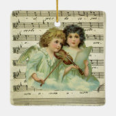 Victoriaans kerstangels Violin en muziek op vel Keramisch Ornament (Achterkant)