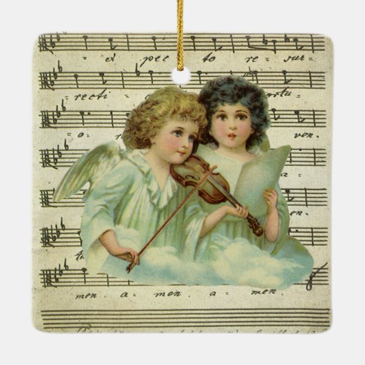 Victoriaans kerstangels Violin en muziek op vel Keramisch Ornament (Achterkant)