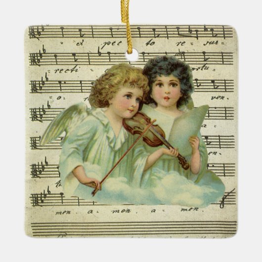 Victoriaans kerstangels Violin en muziek op vel Keramisch Ornament (Voorkant)