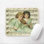 Victoriaans kerstangels Violin en muziek op vel Muismat (Met muis)