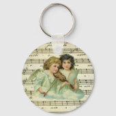 Victoriaans kerstangels Violin en muziek op vel Sleutelhanger (Voorkant)