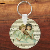 Victoriaans kerstangels Violin en muziek op vel Sleutelhanger (Voorkant)
