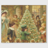 Victoriaans kerstavond tijd om de boom te versiere cadeaupapier (Vlak)