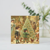 Victoriaans kerstavond tijd om de boom te versiere feestdagenkaart (Staand voorkant)